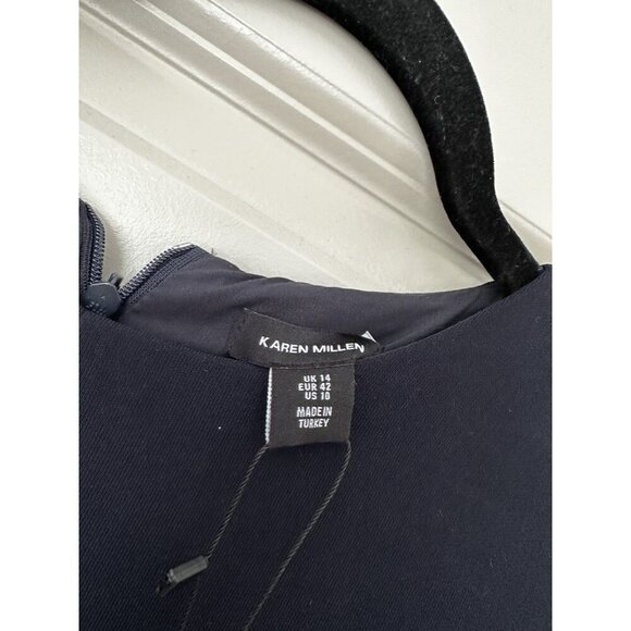 KAREN MILLEN NWT Tailored Asymmetric Draped Cape Straight Leg Jumpsuit Navy 10 - Picture 7 of 13